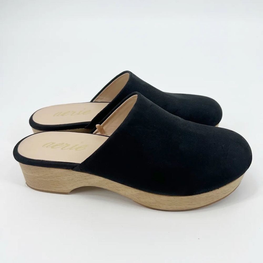 Aerie black suede clogs